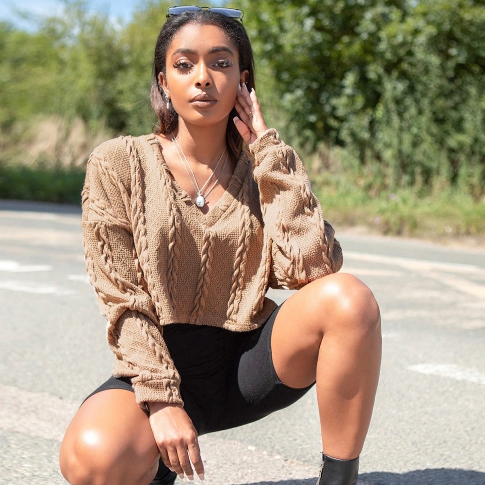 SHEIN Drop shoulder cable knit top